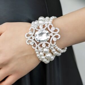 Paparazzi White Pearl and Silver Crystal Bracelet